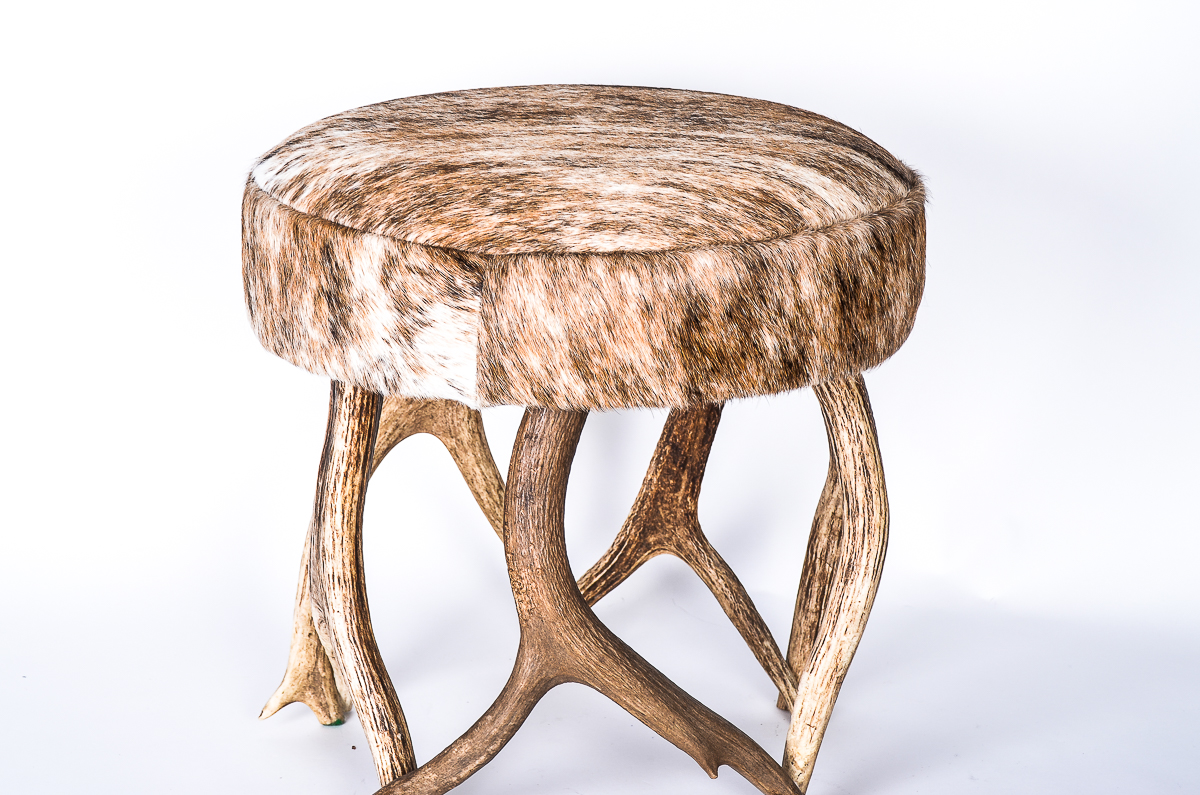 Deer Hide and Antler Footstool