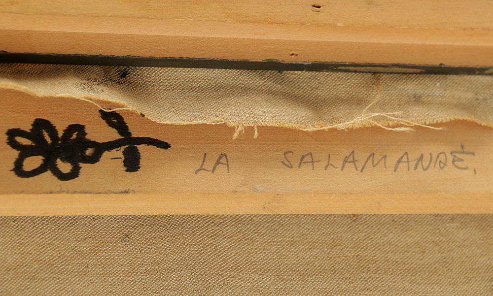 Signed Abstract Oil Painting on Canvas "La Salamande"