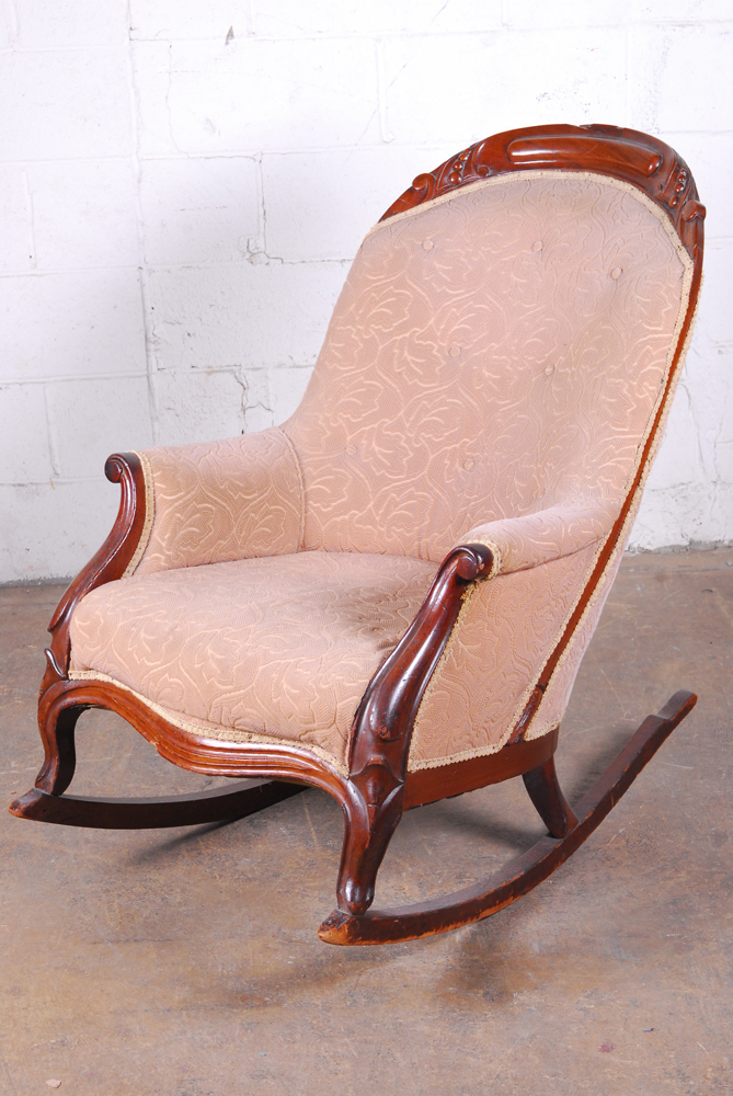 Pink Upholstered Rocking Armchair