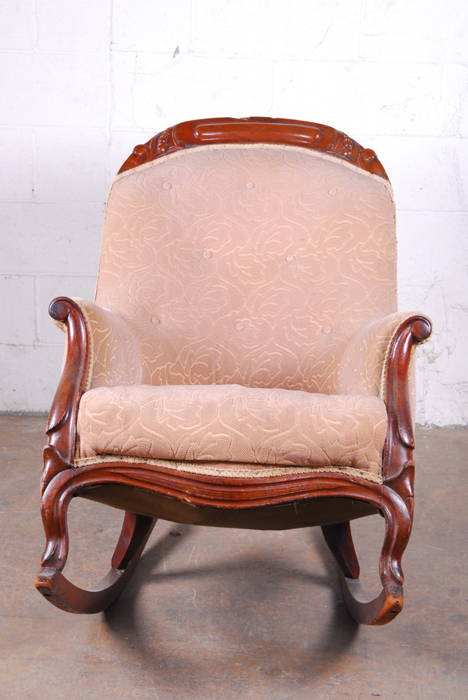 Pink Upholstered Rocking Armchair
