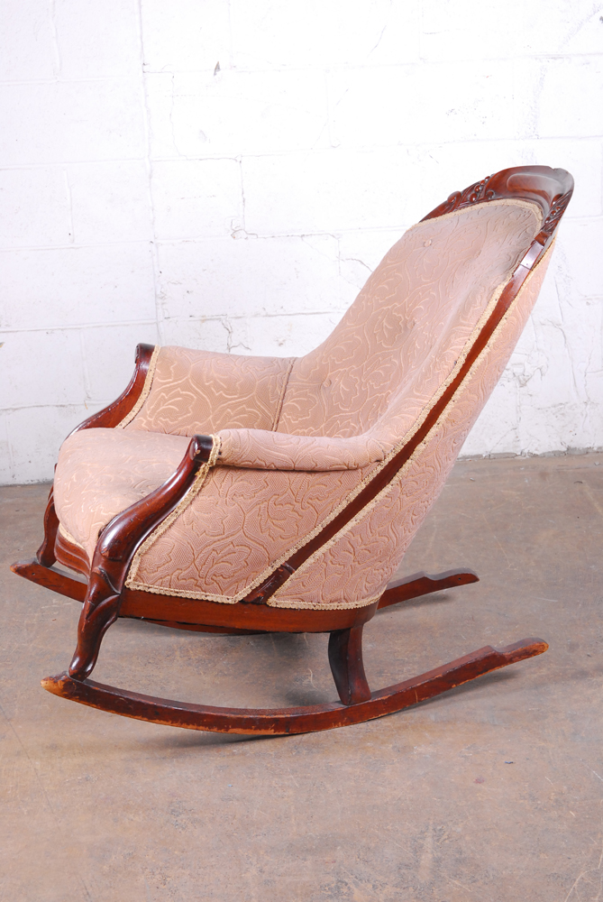 Pink Upholstered Rocking Armchair