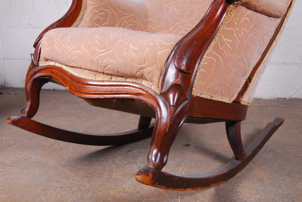 Pink Upholstered Rocking Armchair