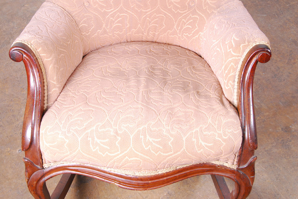 Pink Upholstered Rocking Armchair