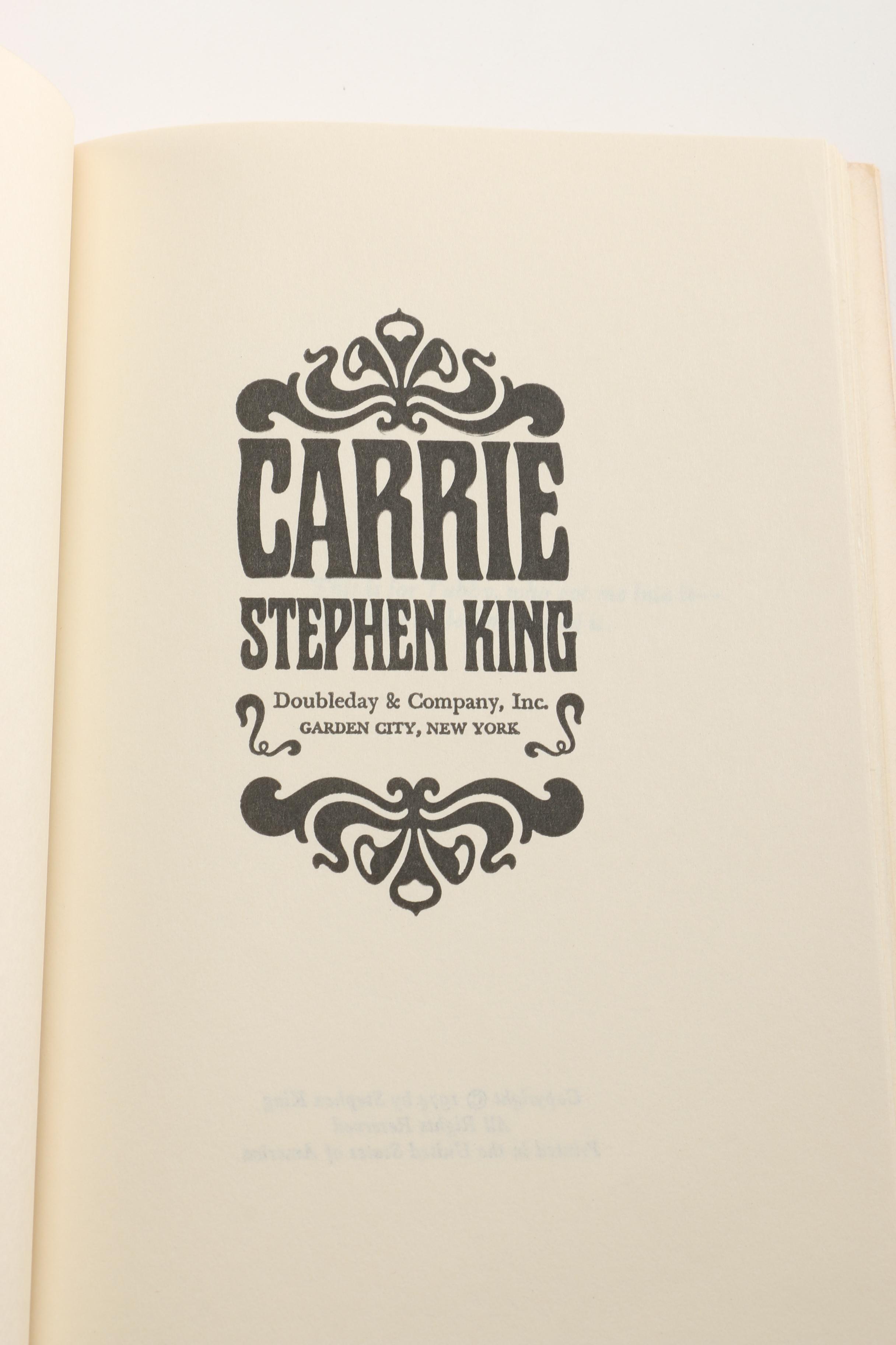 1974 Book Club Edition of Stephen King's "Carrie"