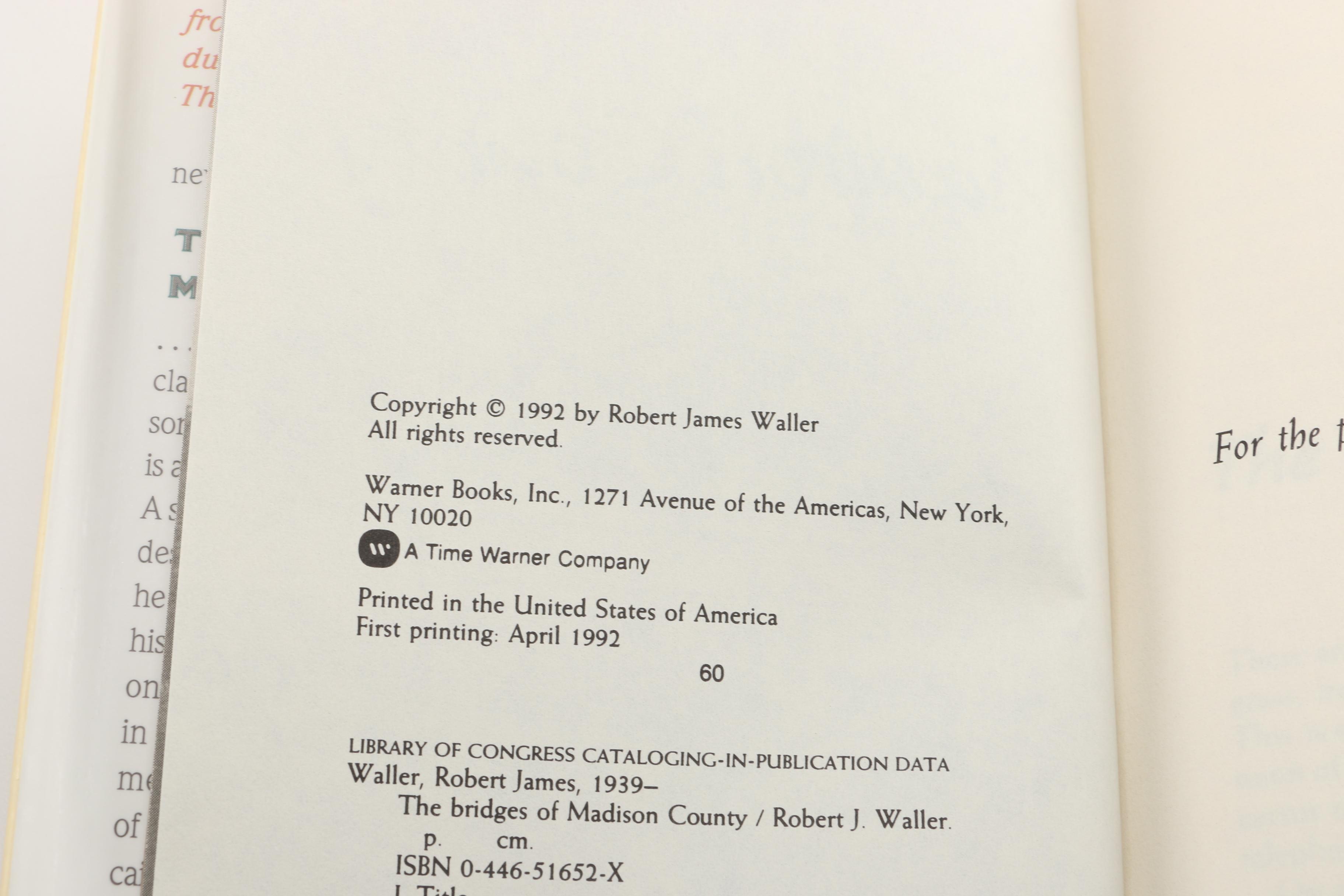 1992 "The Bridges of Madison County" by Robert James Waller