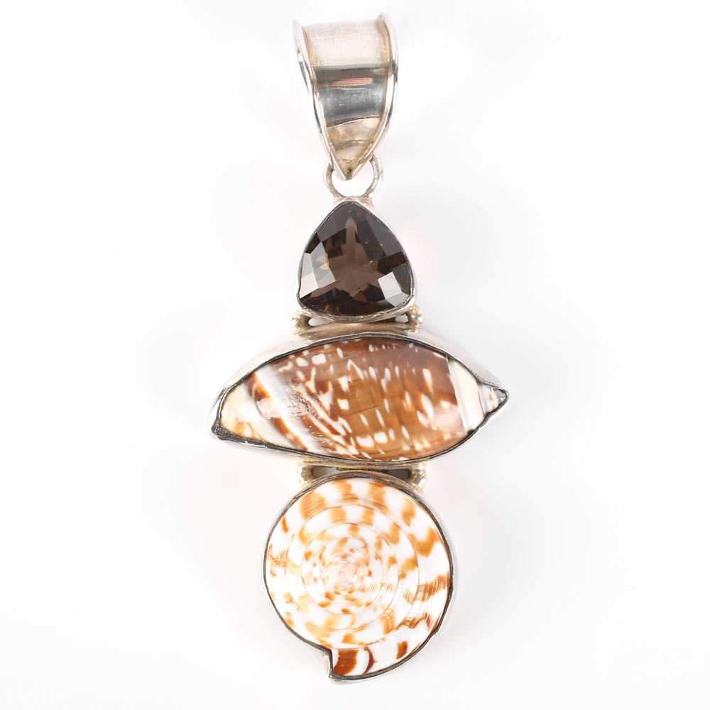 Victor Yurivilca Sterling Silver Smoky Quartz and Shell Pendant