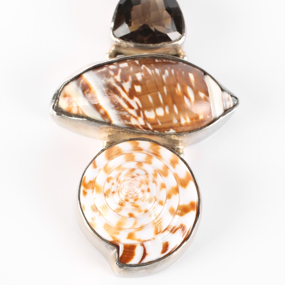 Victor Yurivilca Sterling Silver Smoky Quartz and Shell Pendant
