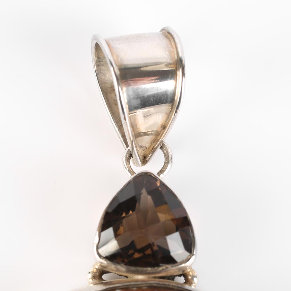 Victor Yurivilca Sterling Silver Smoky Quartz and Shell Pendant