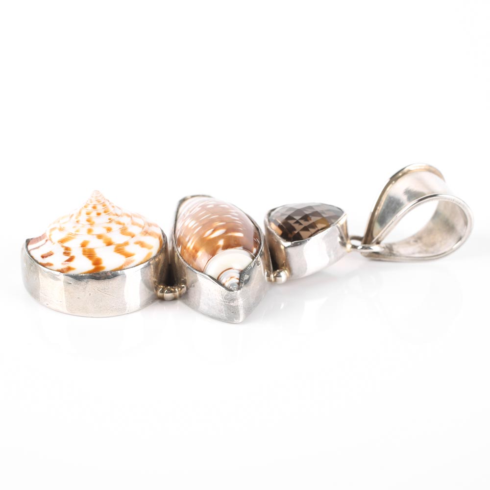 Victor Yurivilca Sterling Silver Smoky Quartz and Shell Pendant