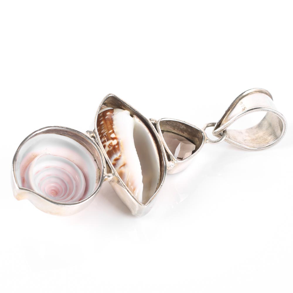 Victor Yurivilca Sterling Silver Smoky Quartz and Shell Pendant