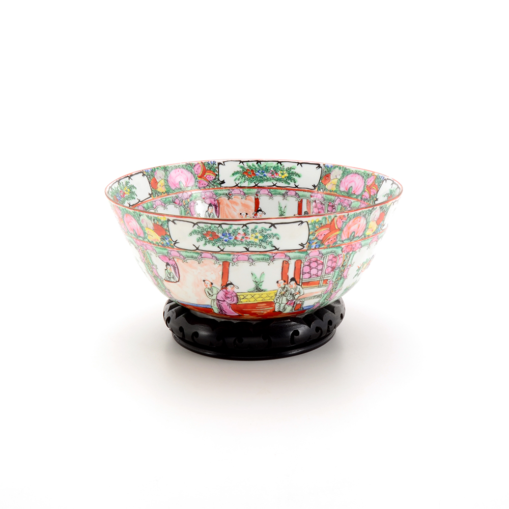 Chinese Rose Medallion Punch Bowl with Stand