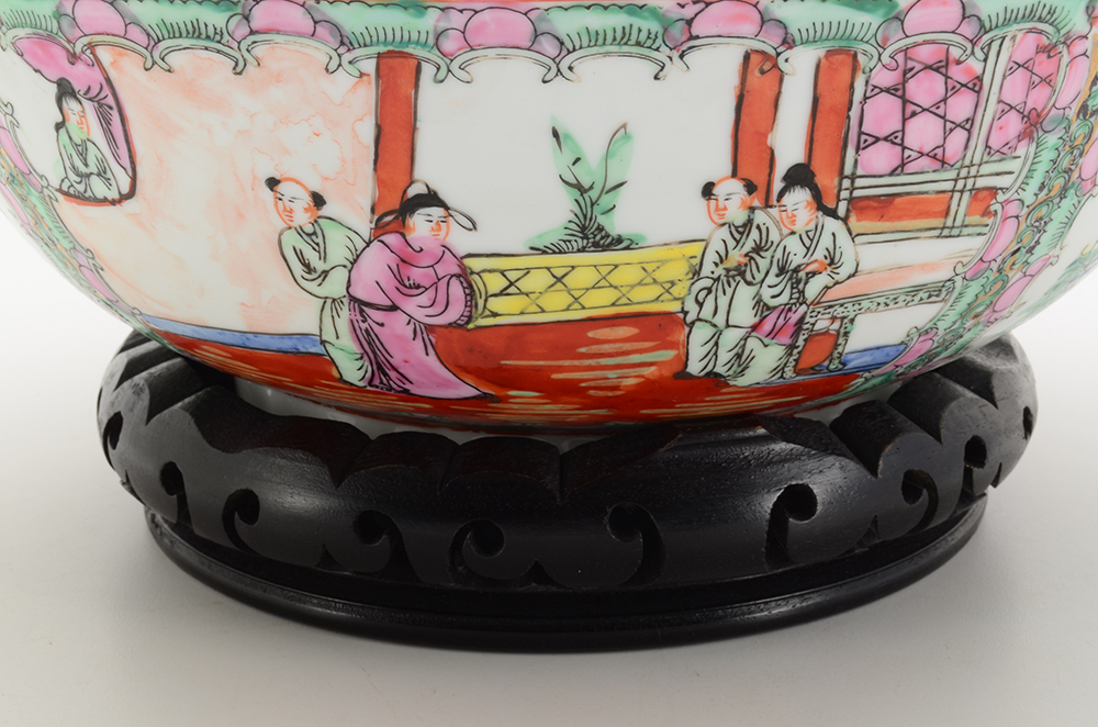 Chinese Rose Medallion Punch Bowl with Stand