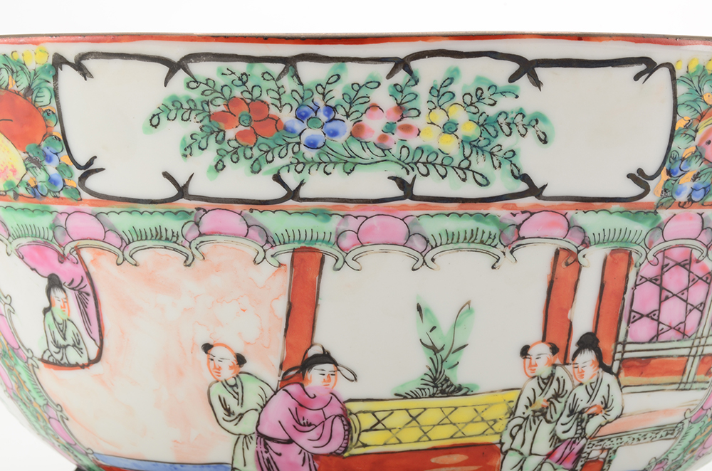 Chinese Rose Medallion Punch Bowl with Stand