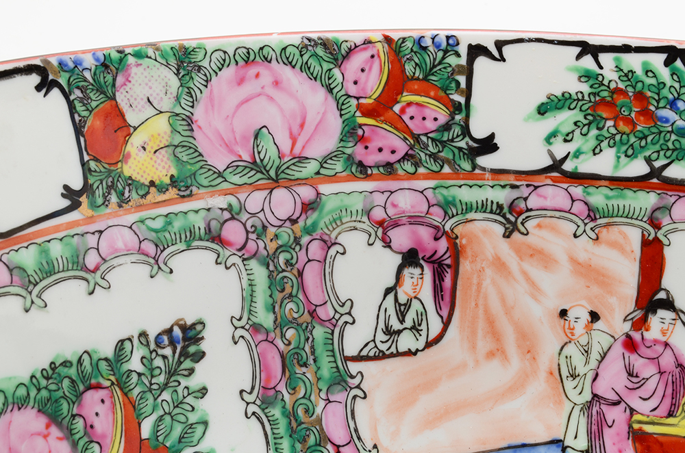 Chinese Rose Medallion Punch Bowl with Stand