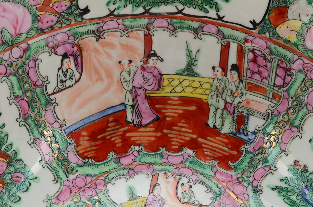 Chinese Rose Medallion Punch Bowl with Stand