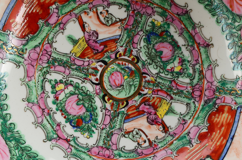 Chinese Rose Medallion Punch Bowl with Stand