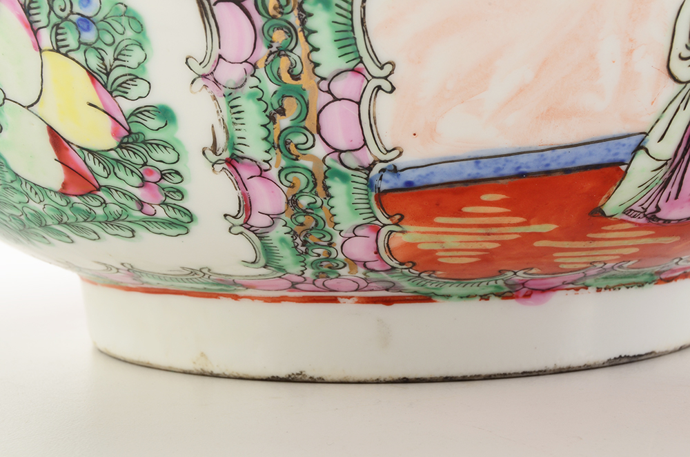 Chinese Rose Medallion Punch Bowl with Stand