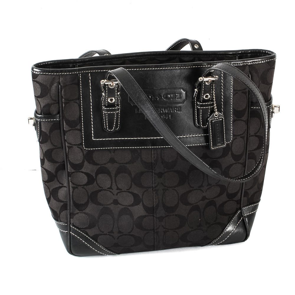 Coach Monogrammed Black Canvas and Leather Shoulderbag