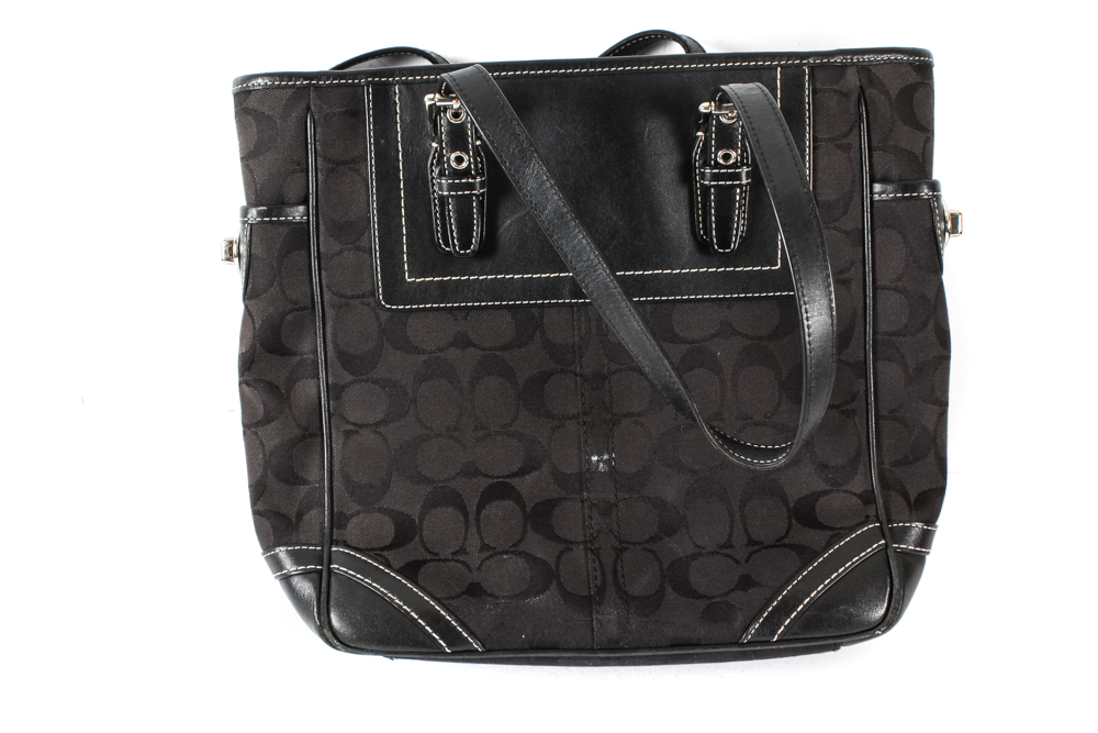 Coach Monogrammed Black Canvas and Leather Shoulderbag
