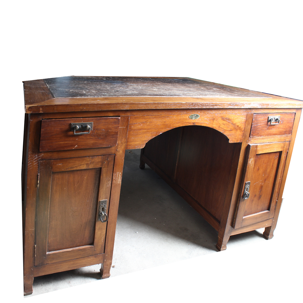 Vintage Executive Desk with Leather Inlay