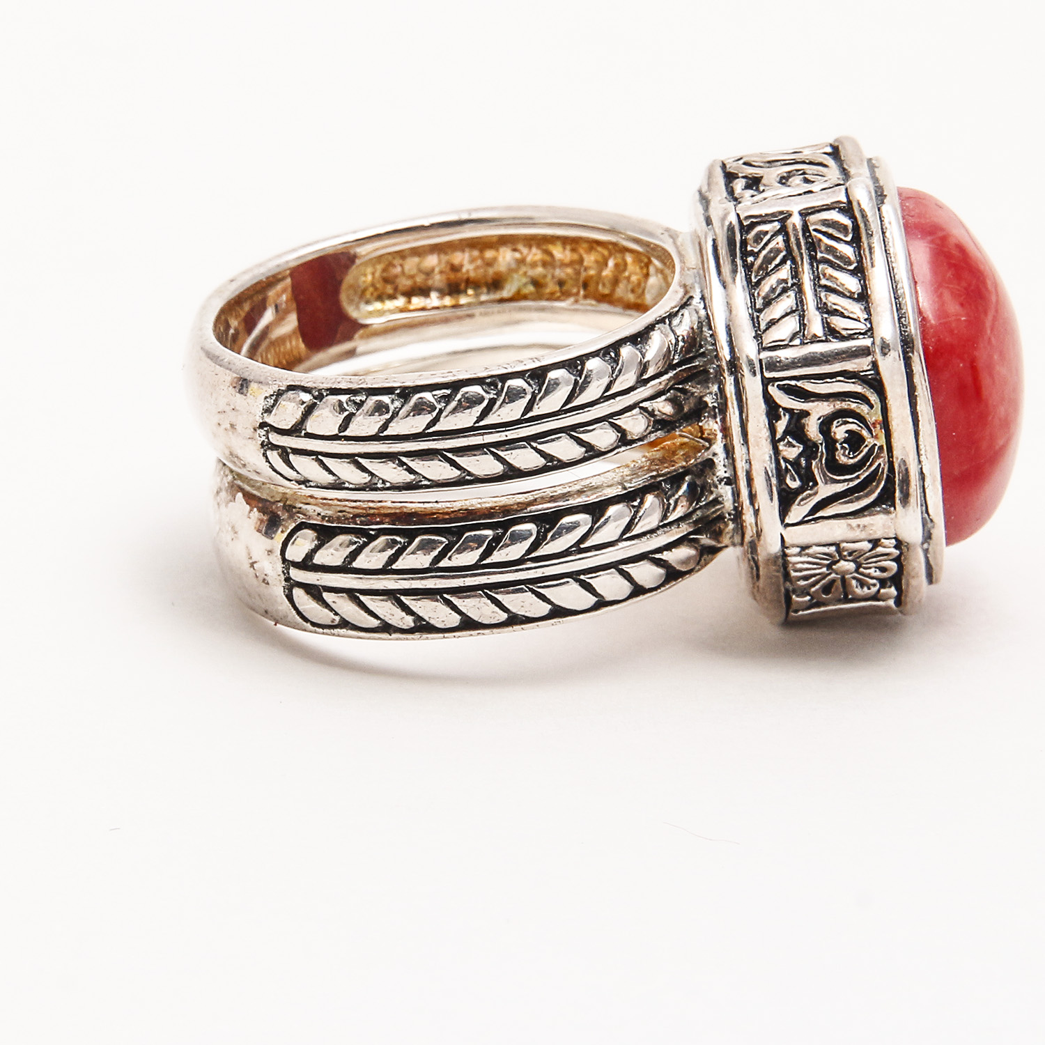 Set of Three Rings by Barse including Mother of Pearl, Carnelian, and Coral