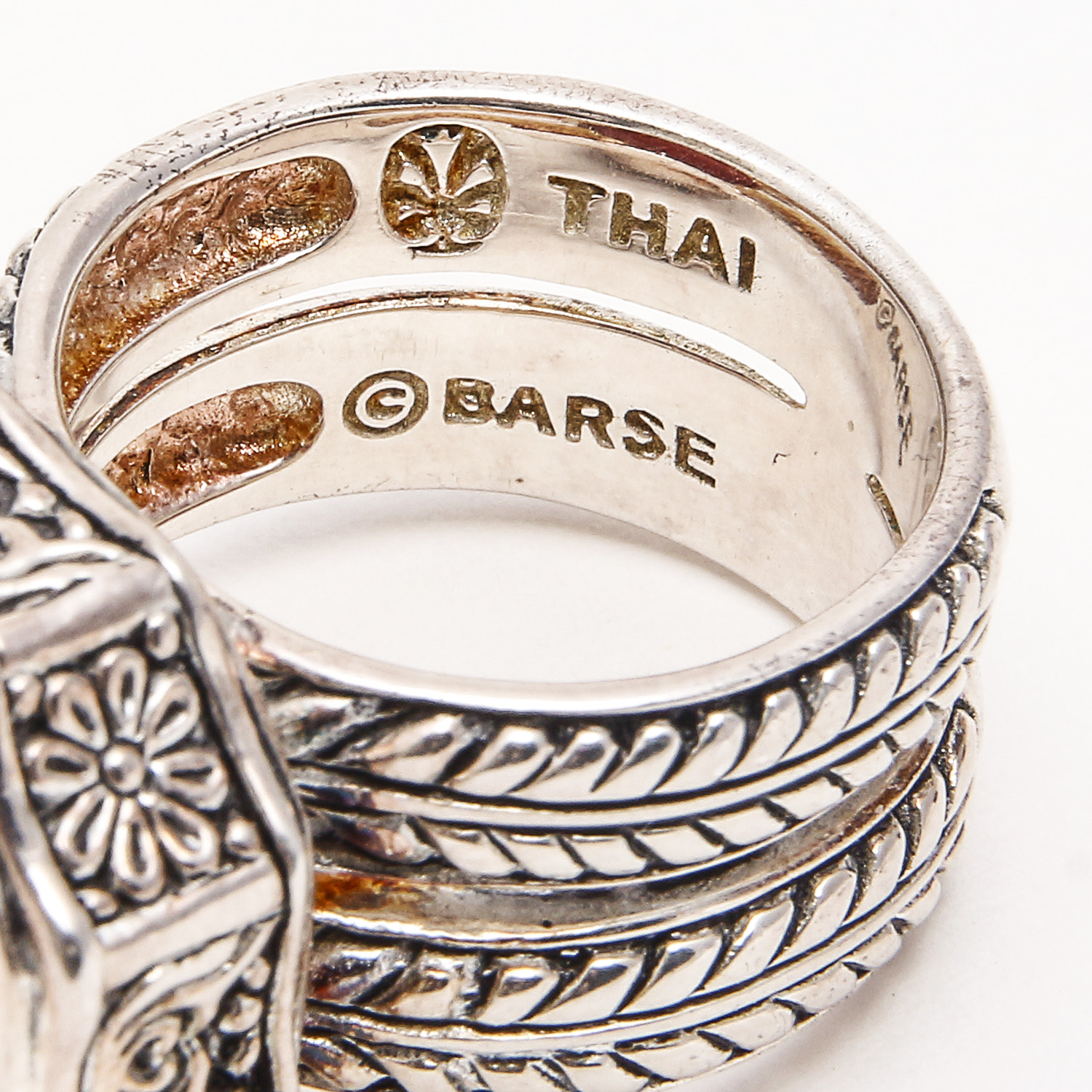 Set of Three Rings by Barse including Mother of Pearl, Carnelian, and Coral