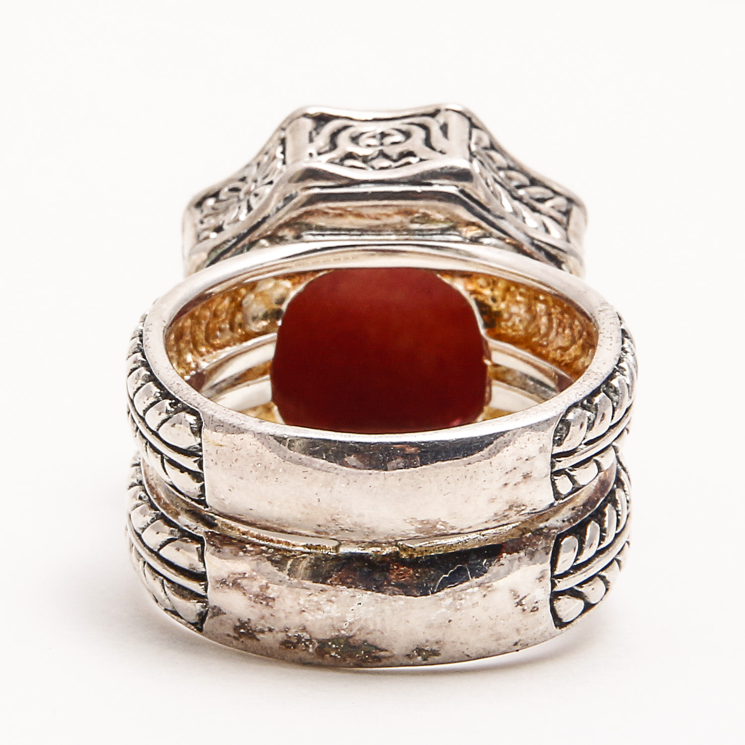 Set of Three Rings by Barse including Mother of Pearl, Carnelian, and Coral