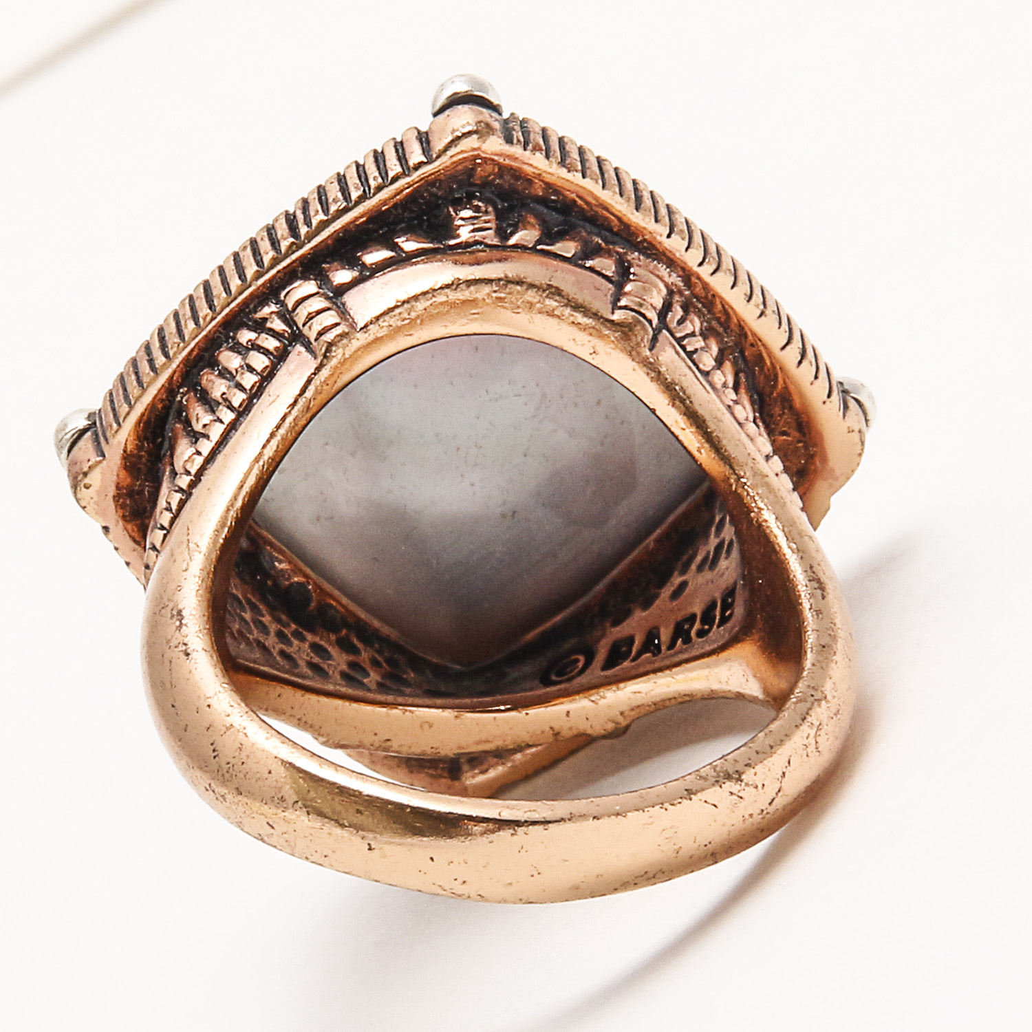 Set of Three Rings by Barse including Mother of Pearl, Carnelian, and Coral