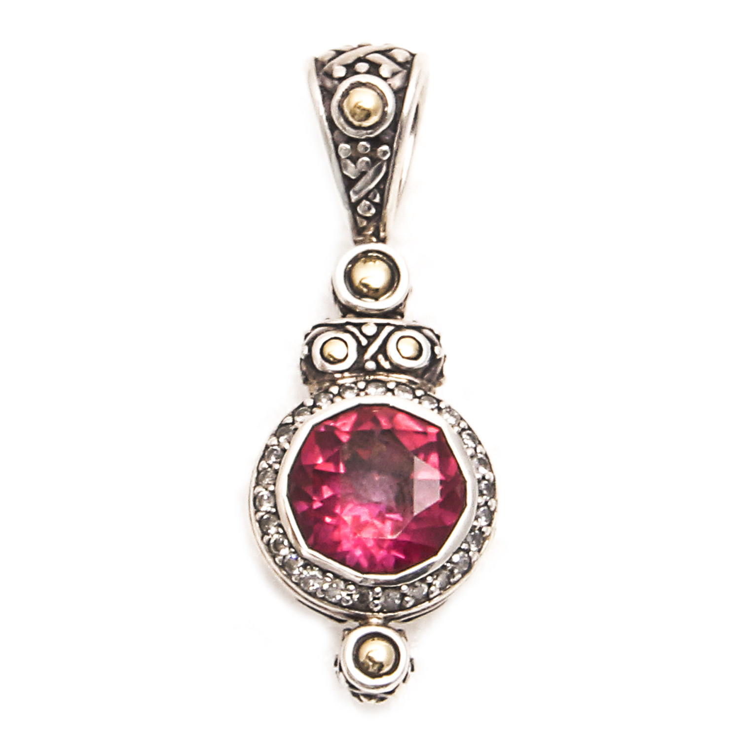 Sterling Silver and 18K Gold Pendant with Pink Topaz and Diamonds by John Hardy