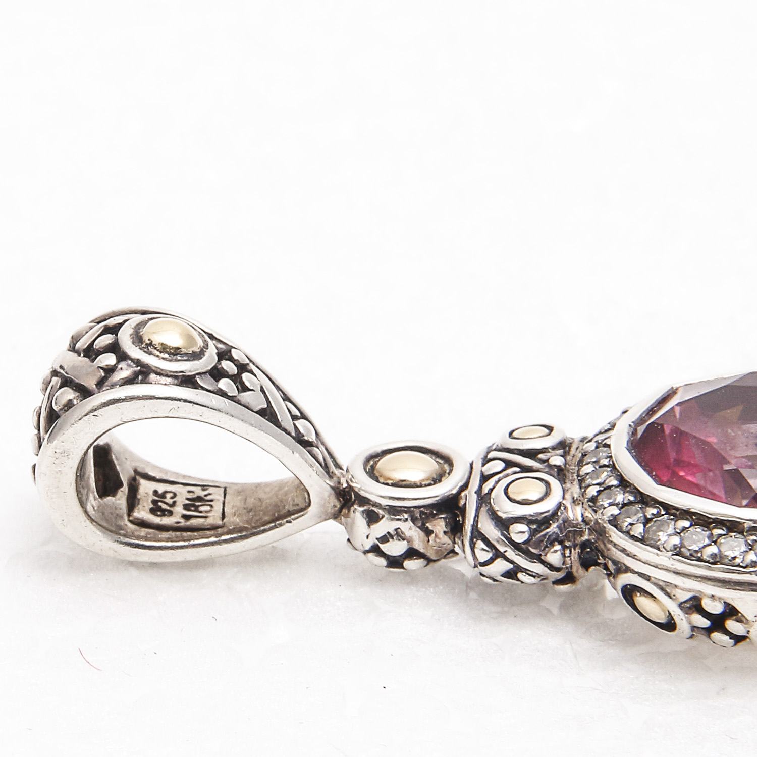 Sterling Silver and 18K Gold Pendant with Pink Topaz and Diamonds by John Hardy