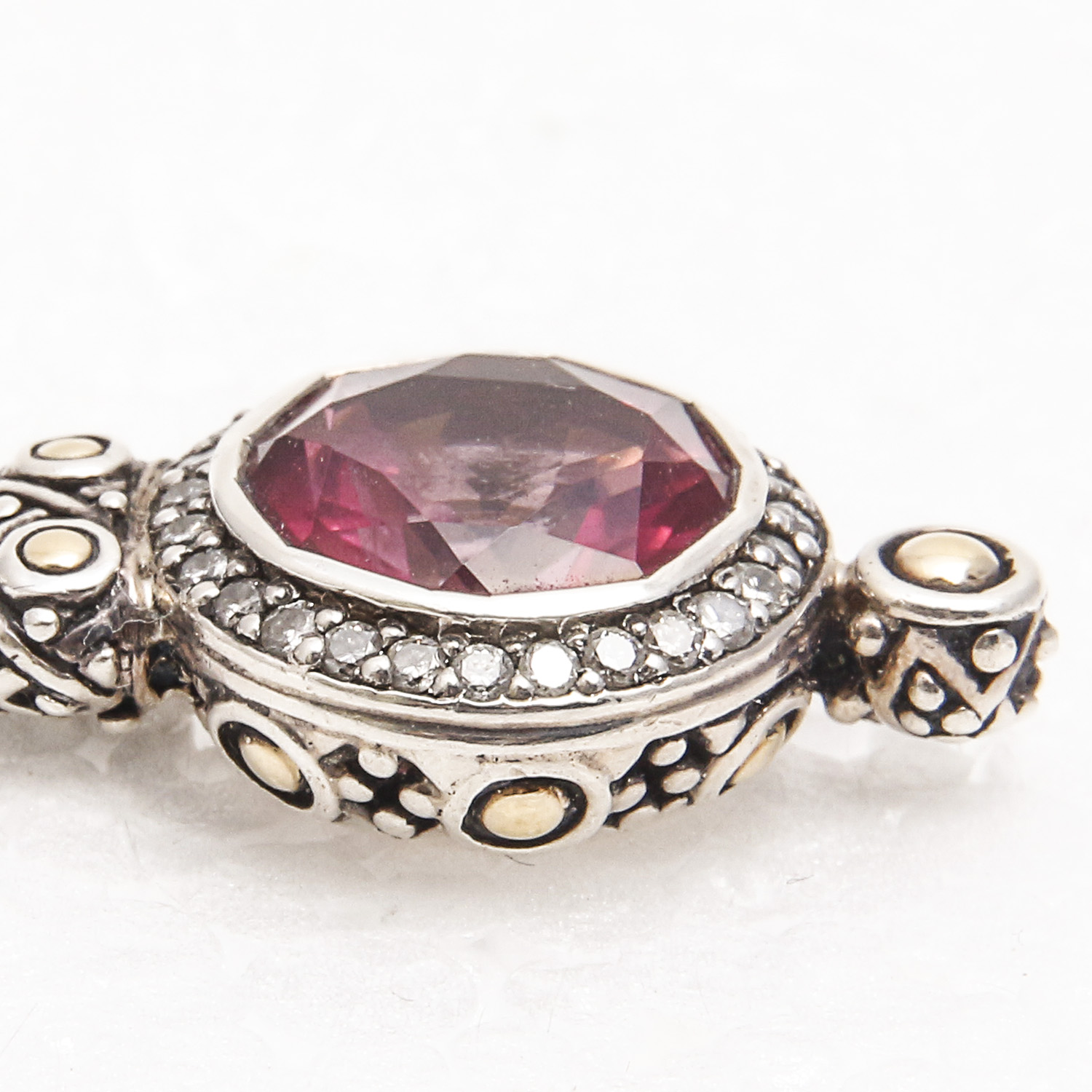 Sterling Silver and 18K Gold Pendant with Pink Topaz and Diamonds by John Hardy
