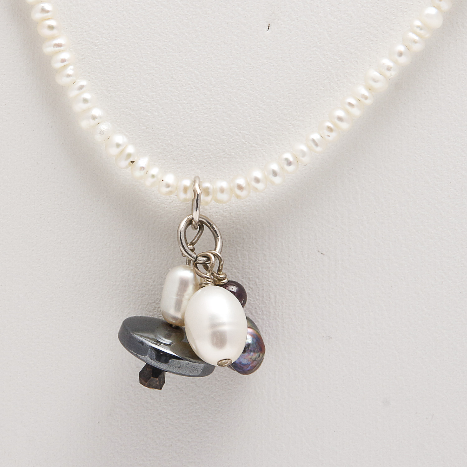 Artisan Crafted Seed Pearl Necklace with Multicolored Pearl Drop