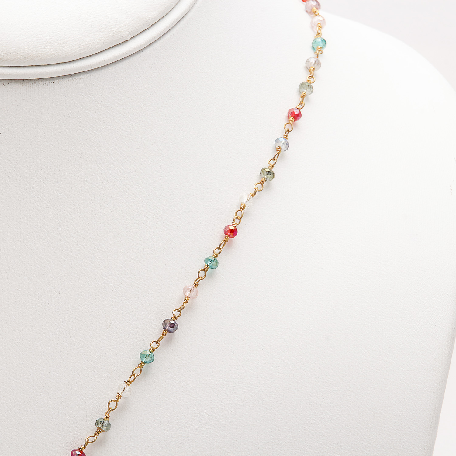 Gold Plated Necklace with Quartzite Quartz, Serpentine, and Glass and Agate Ring