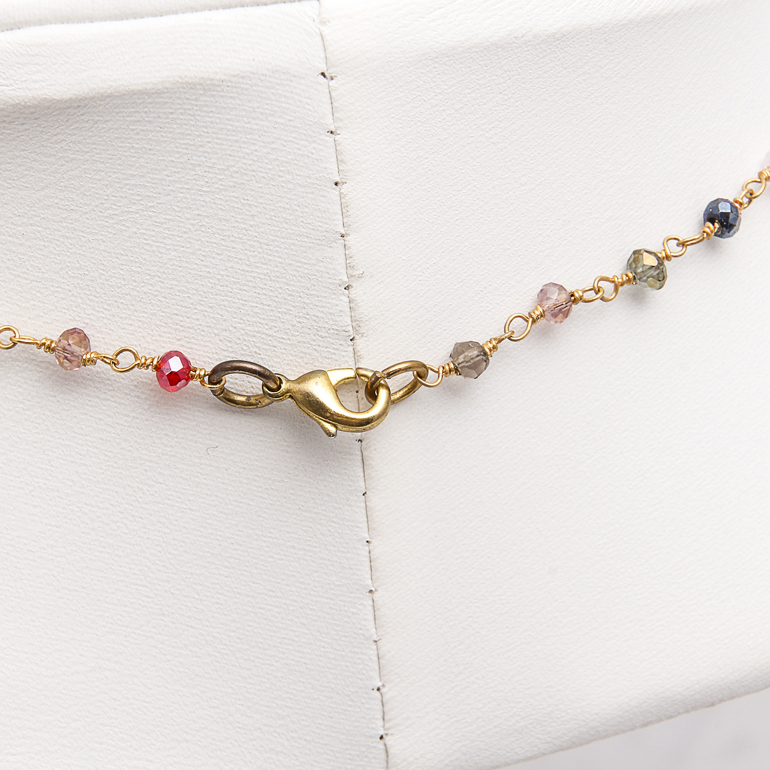 Gold Plated Necklace with Quartzite Quartz, Serpentine, and Glass and Agate Ring