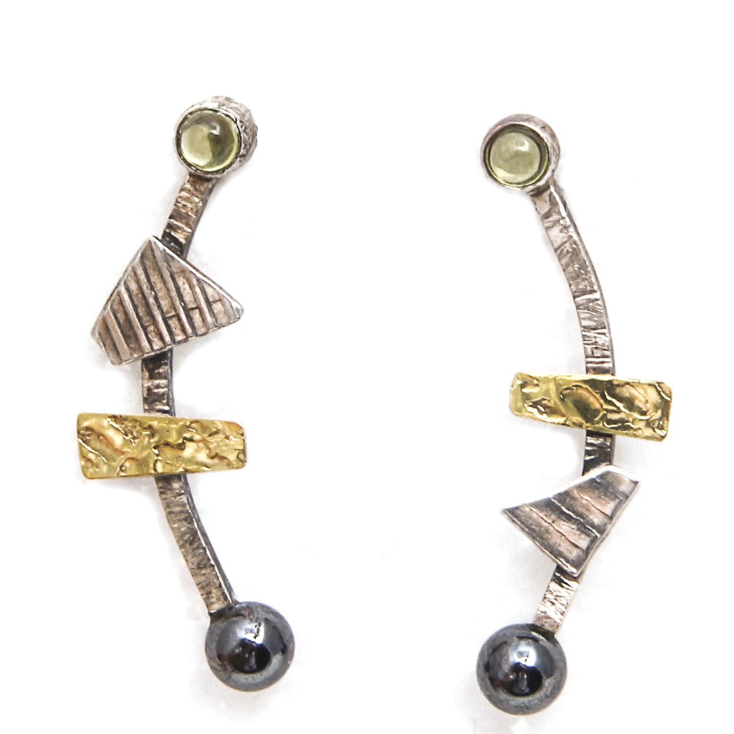 Pair of Contemporary Sterling Silver and Vermeil Peridot Earrings