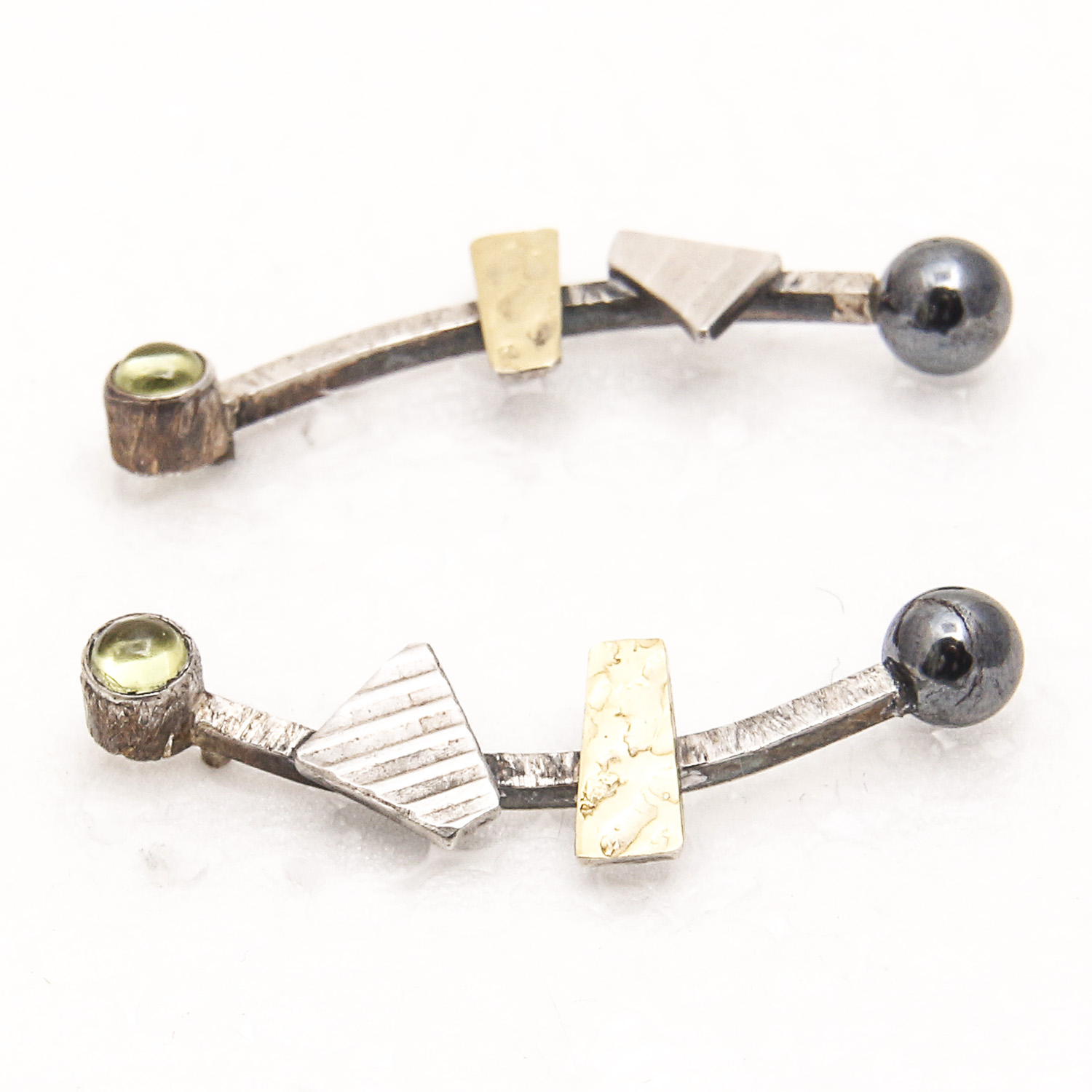 Pair of Contemporary Sterling Silver and Vermeil Peridot Earrings