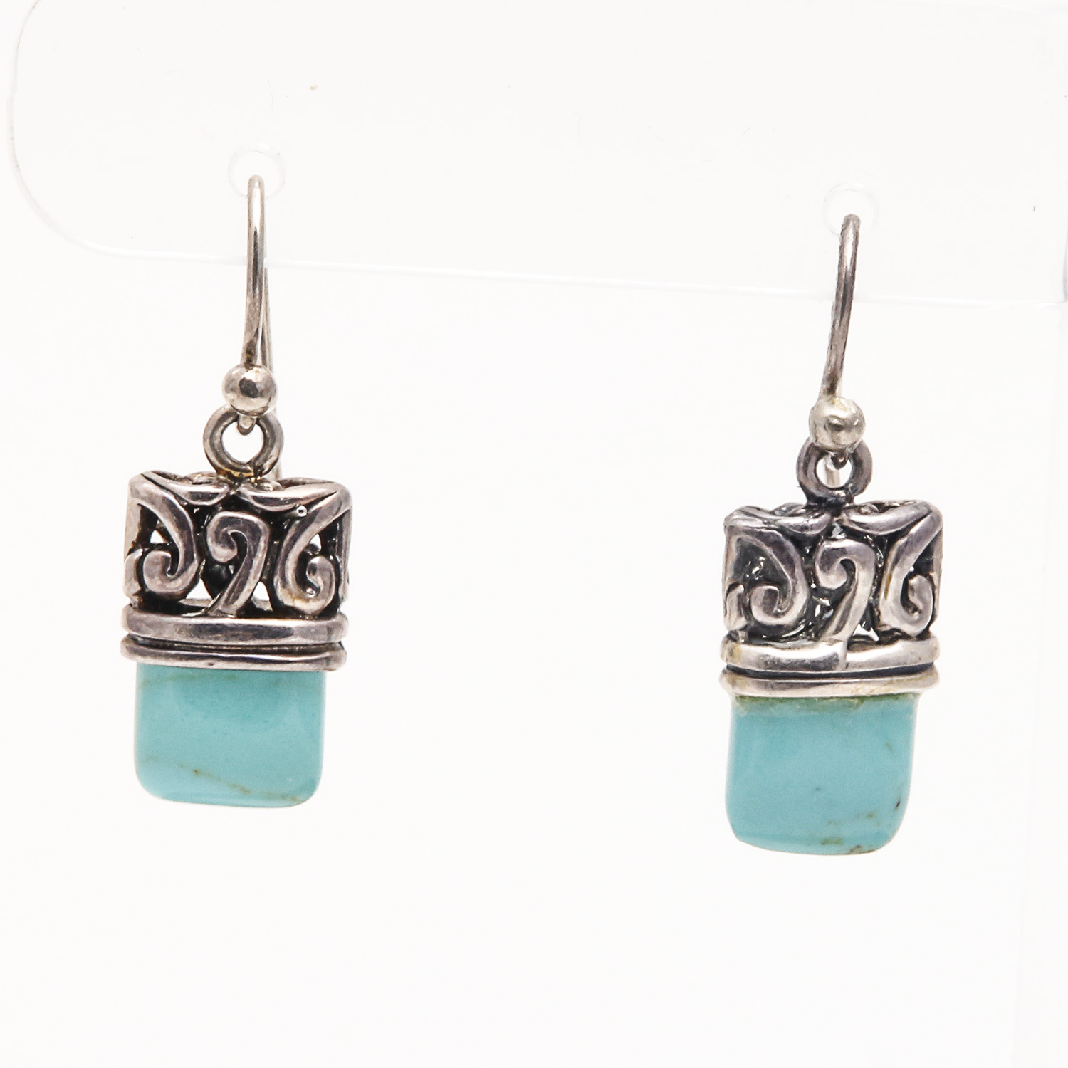 Leather and Turquoise Bracelet and Sterling Silver and Turquoise Earrings