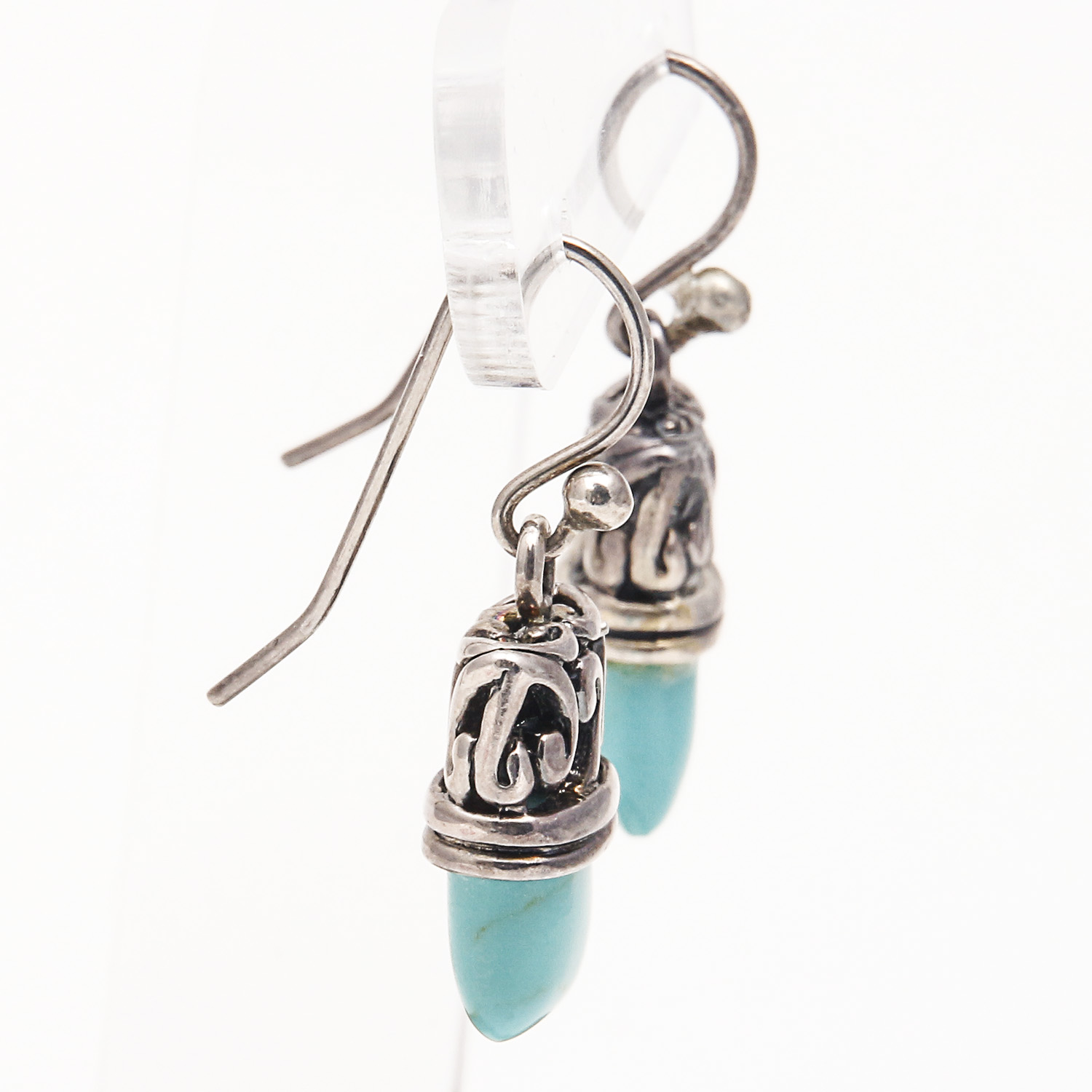Leather and Turquoise Bracelet and Sterling Silver and Turquoise Earrings