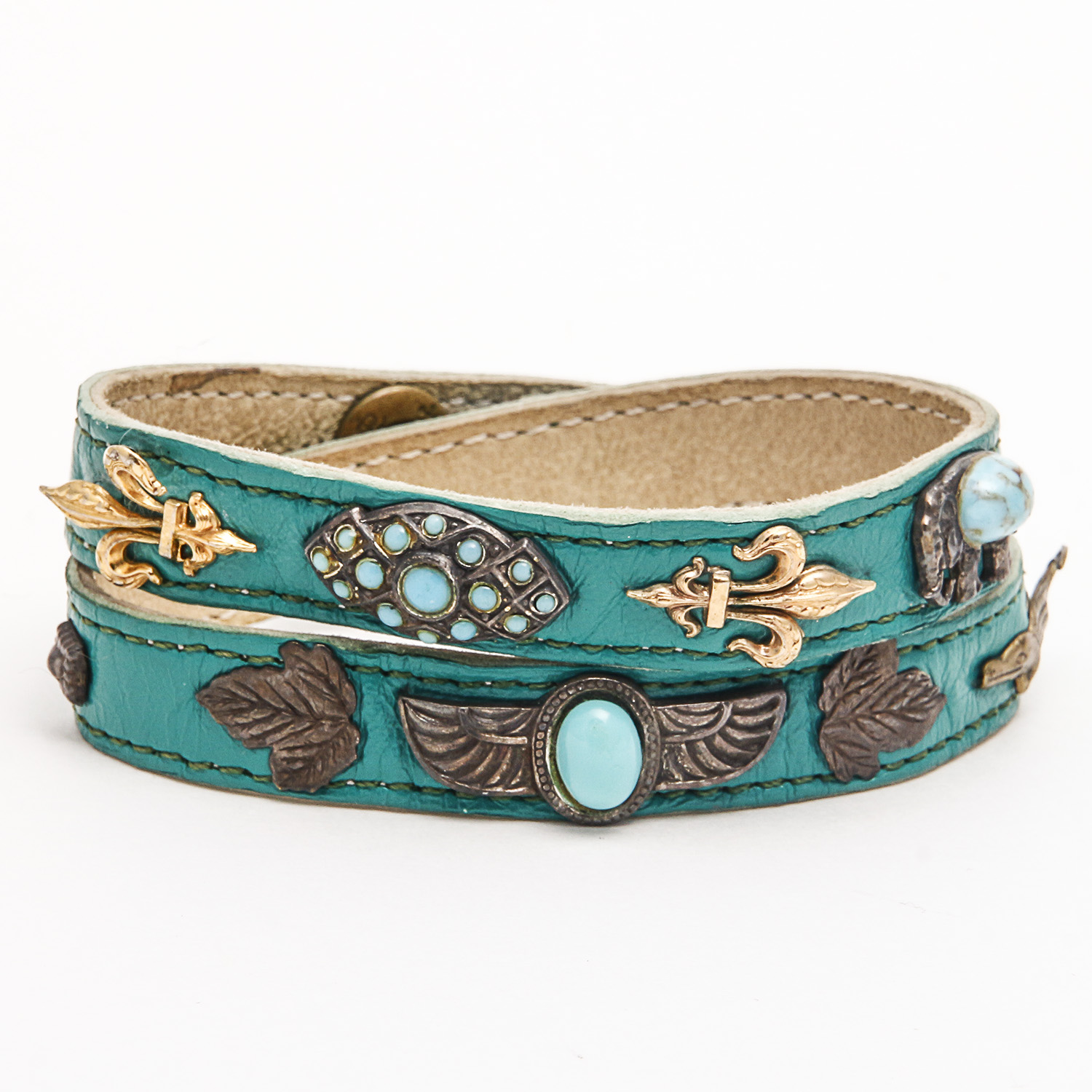 Leather and Turquoise Bracelet and Sterling Silver and Turquoise Earrings
