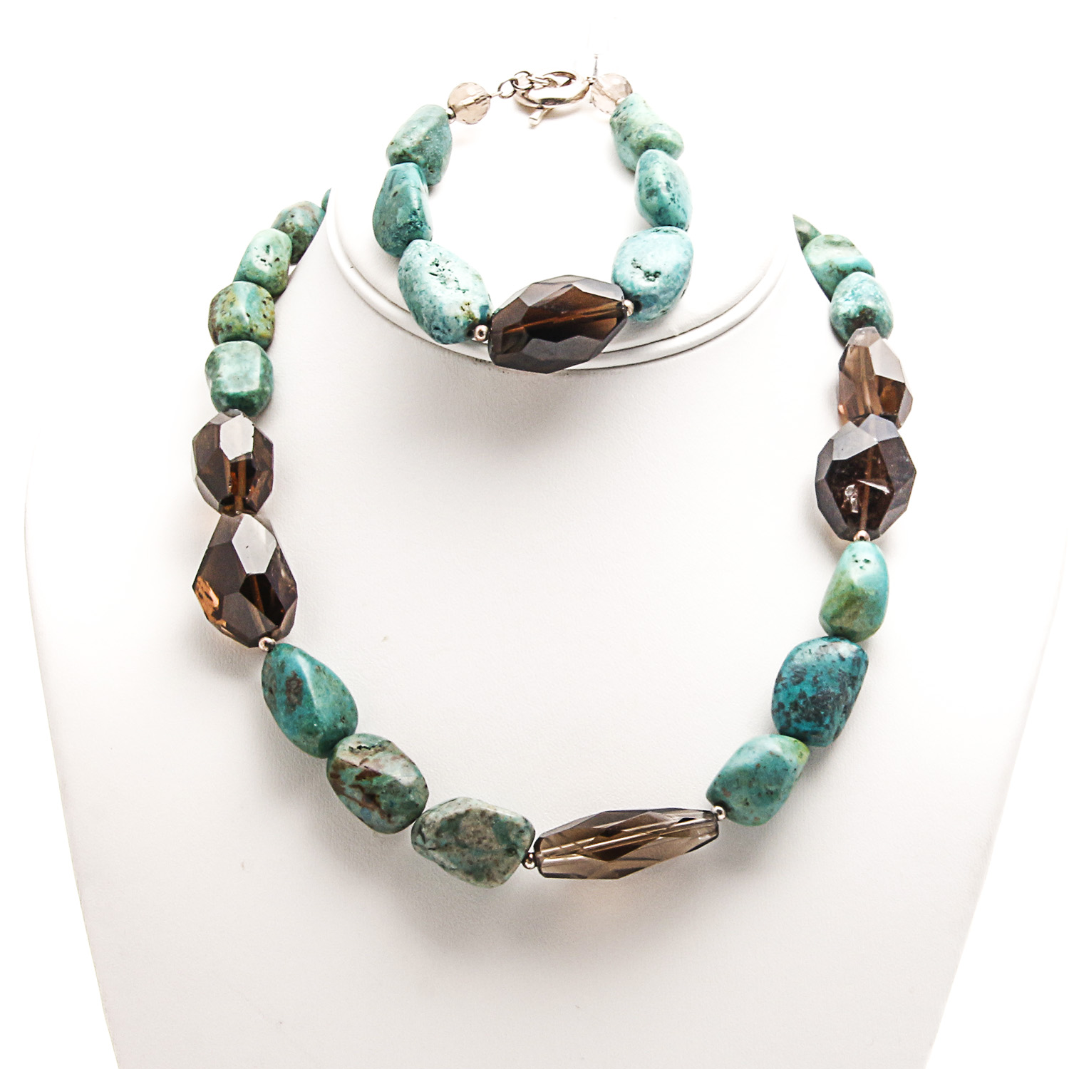 Set of Turquoise and Quartz Necklace and Bracelet by Barse