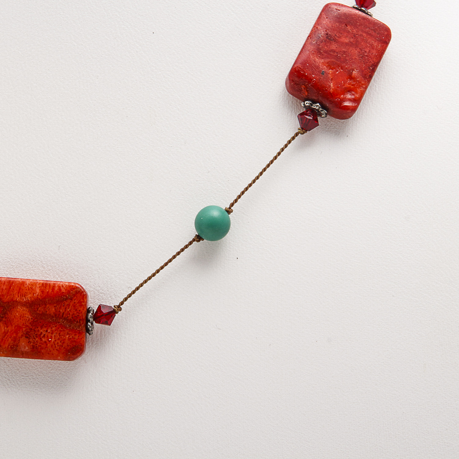 Turquoise and Coral Necklace and Pair of Turquoise, Coral, and Jasper Earrings