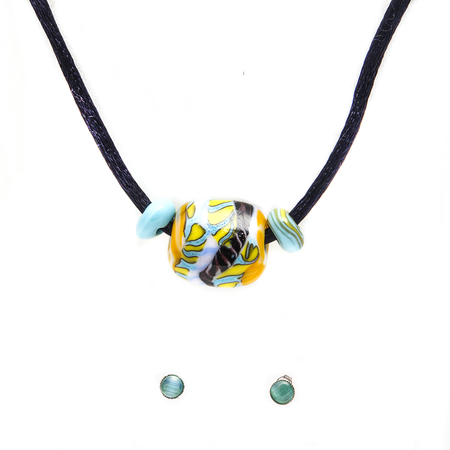 Handmade Lampwork Bead Necklace and Malachite Studs