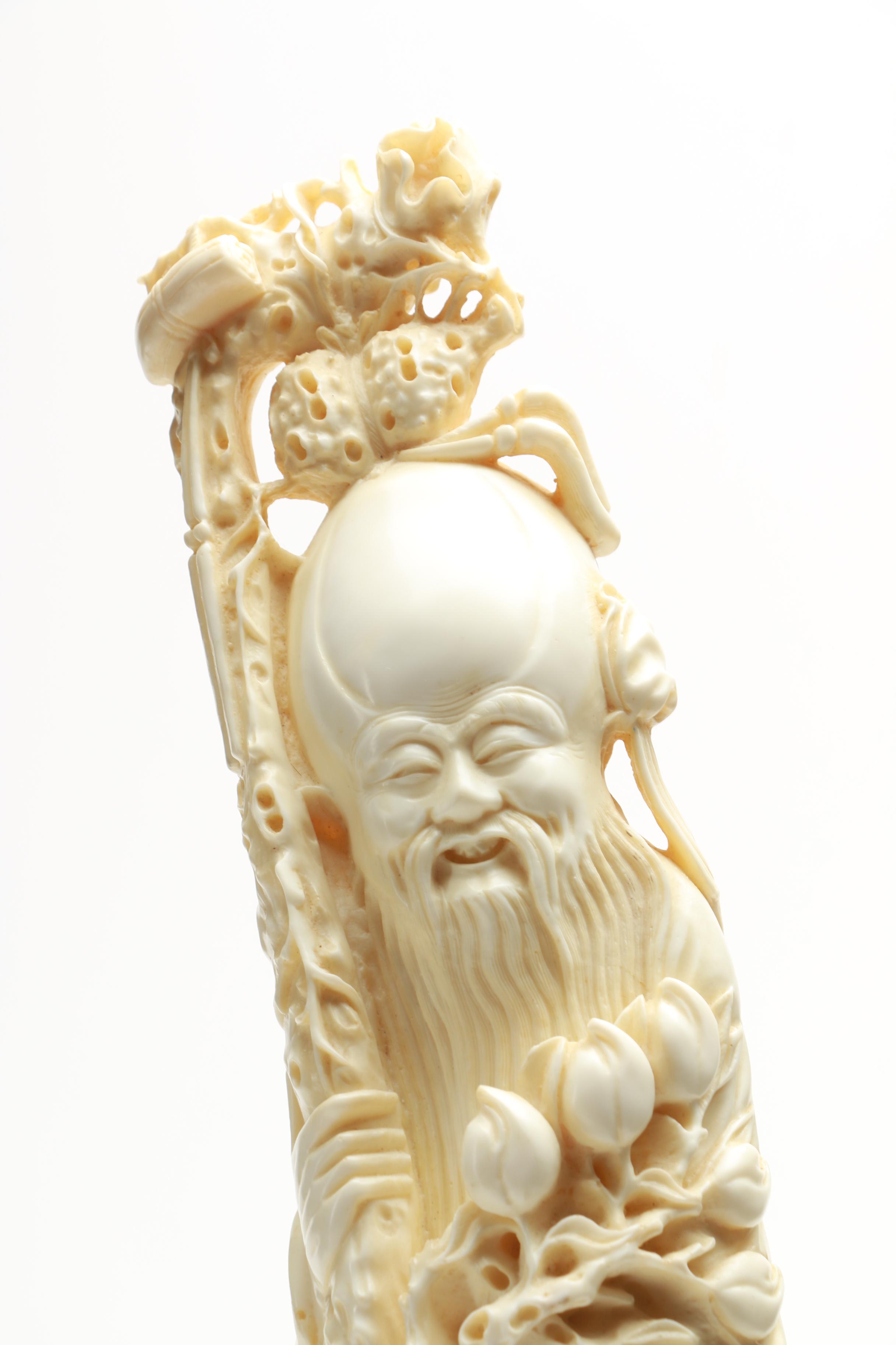 Plastic Replica of Antique Chinese Shou Xing Tusk Carving