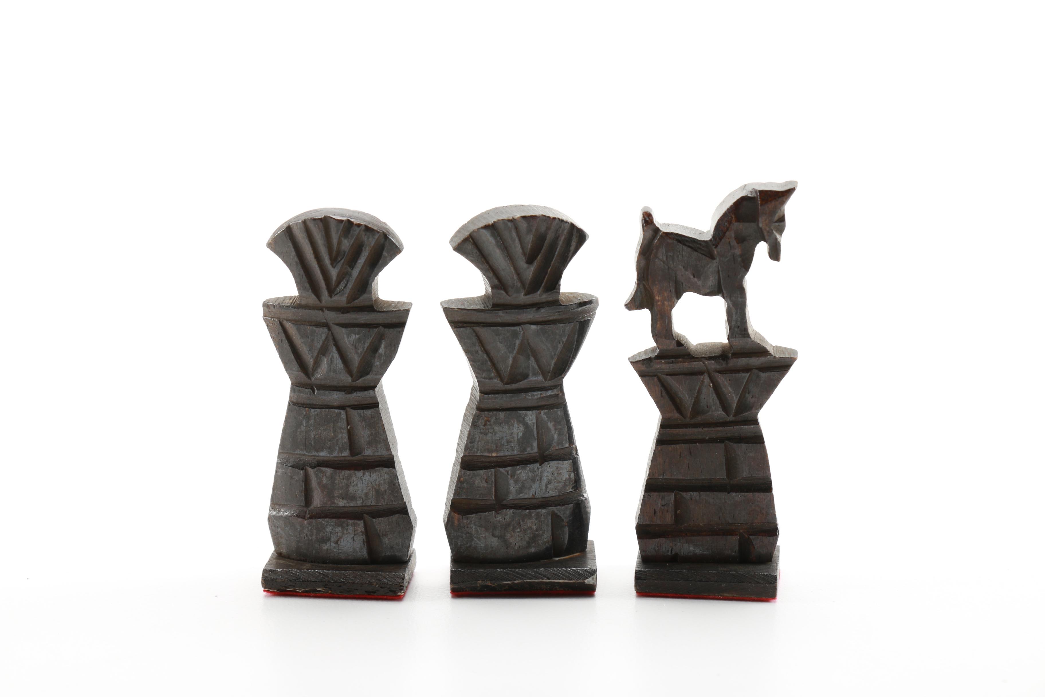Carved Bone Chess Set with Mother of Pearl Inlaid Board