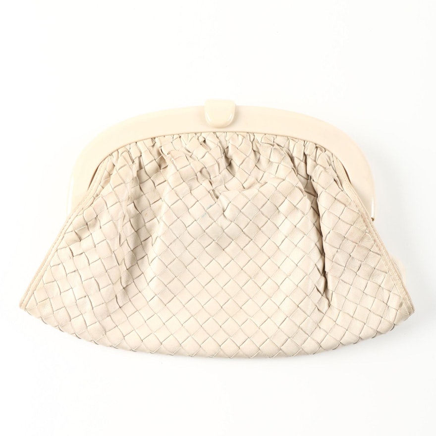 Bottega Veneta Cream Woven Leather Clutch