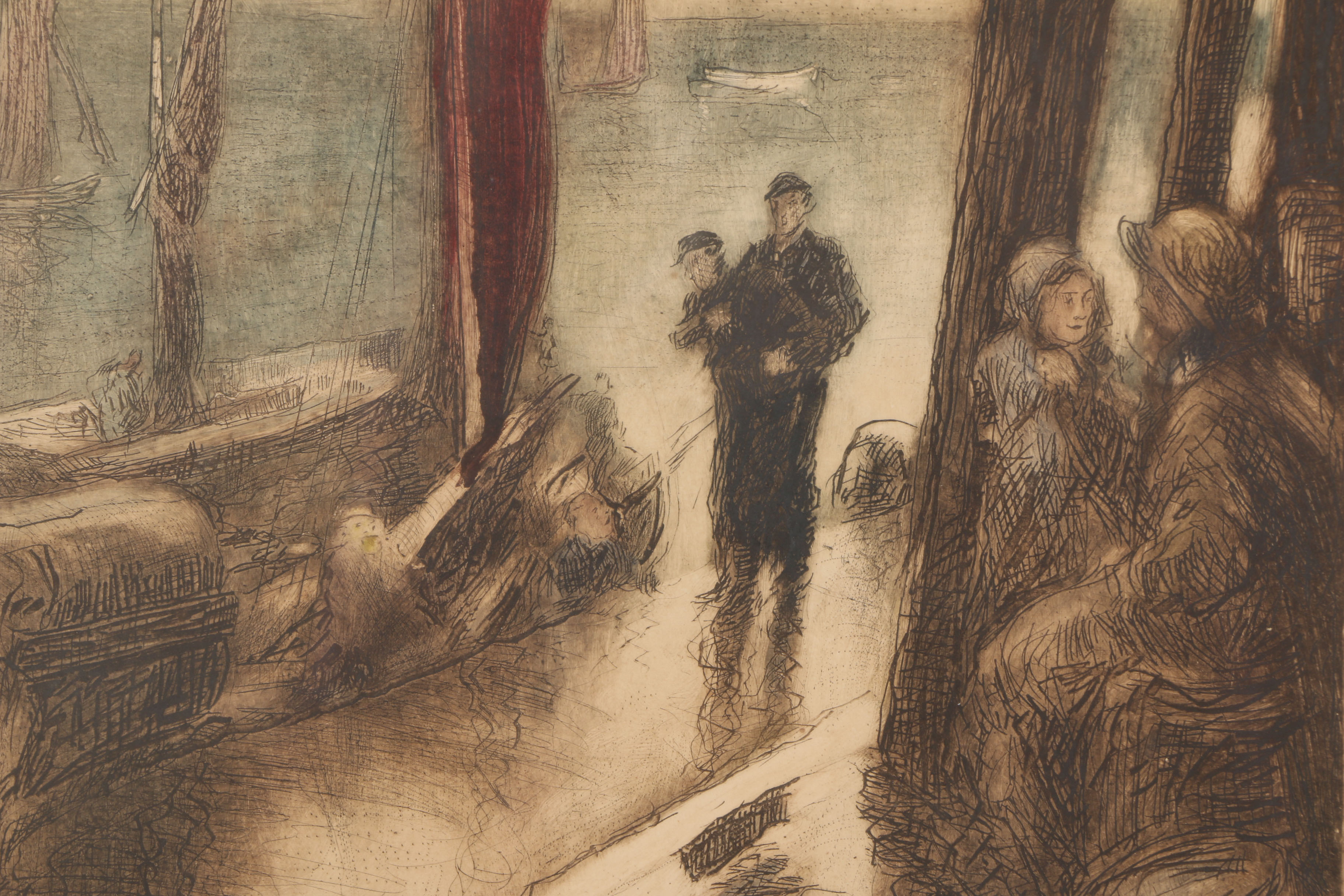 Theo Hurt Hand-Colored Etching "Scarboro Castle England"