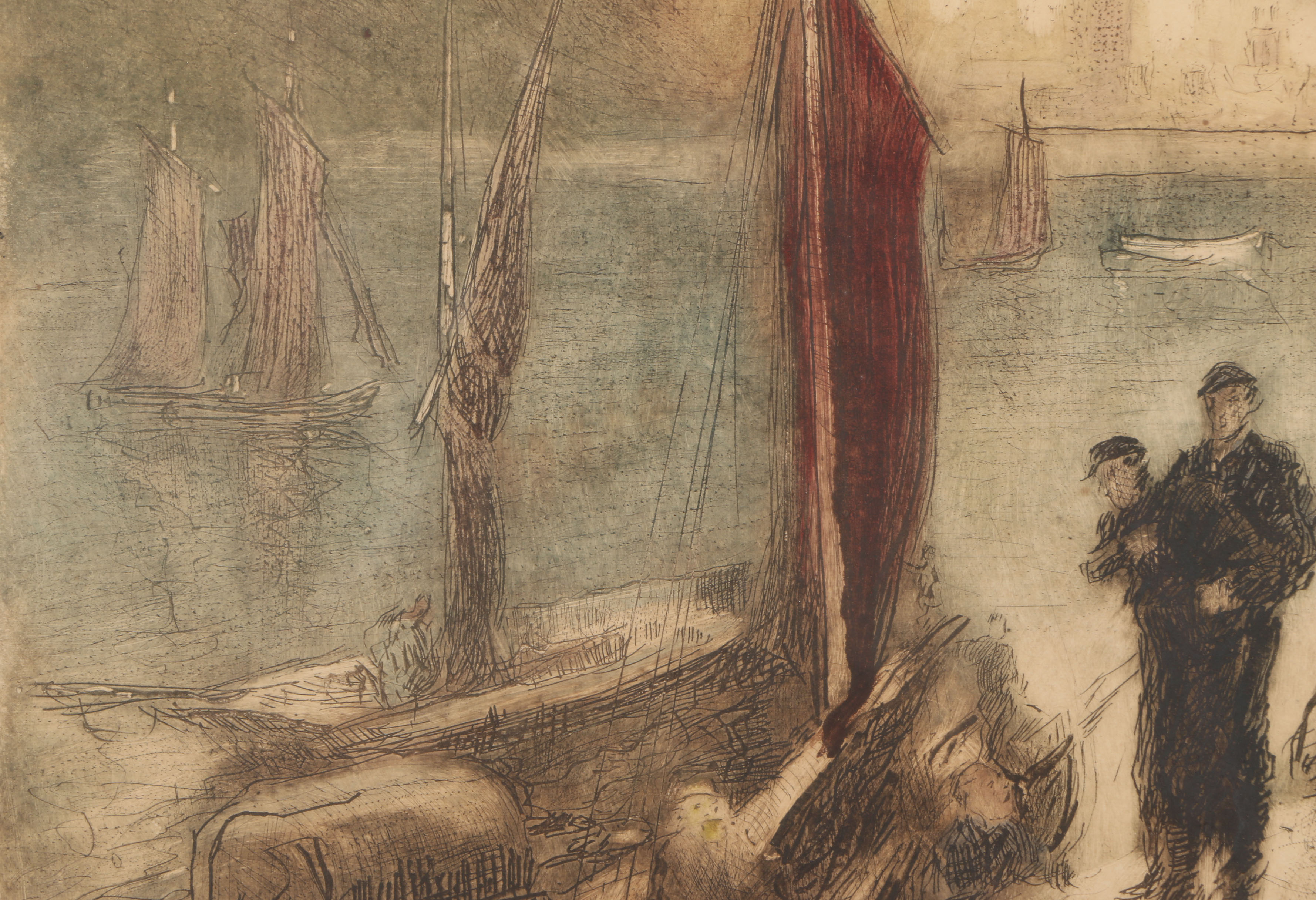 Theo Hurt Hand-Colored Etching "Scarboro Castle England"