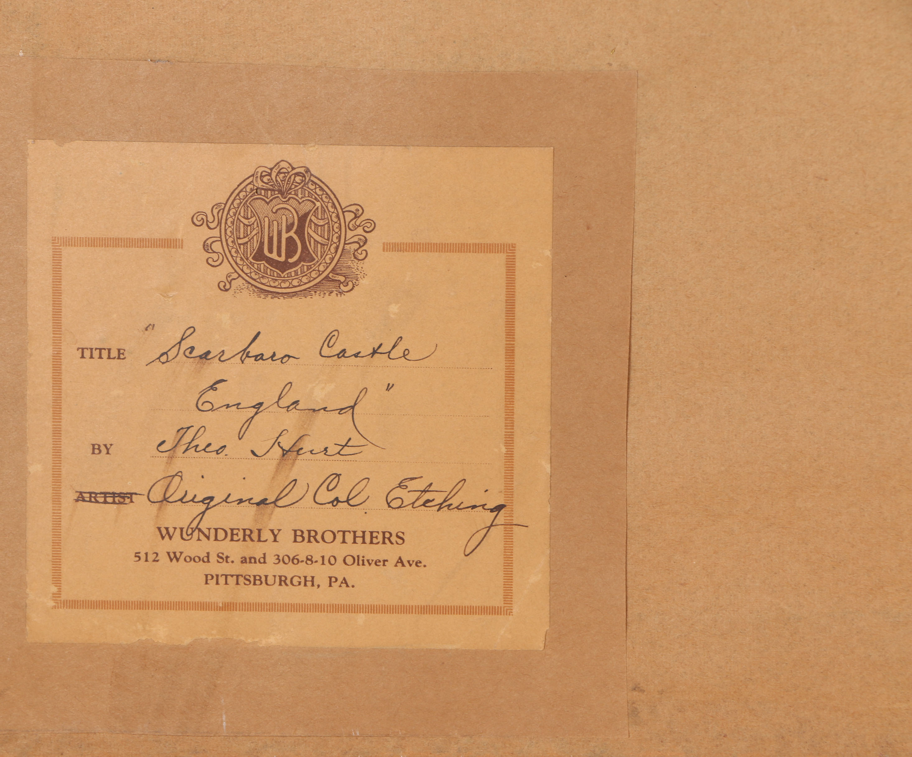 Theo Hurt Hand-Colored Etching "Scarboro Castle England"