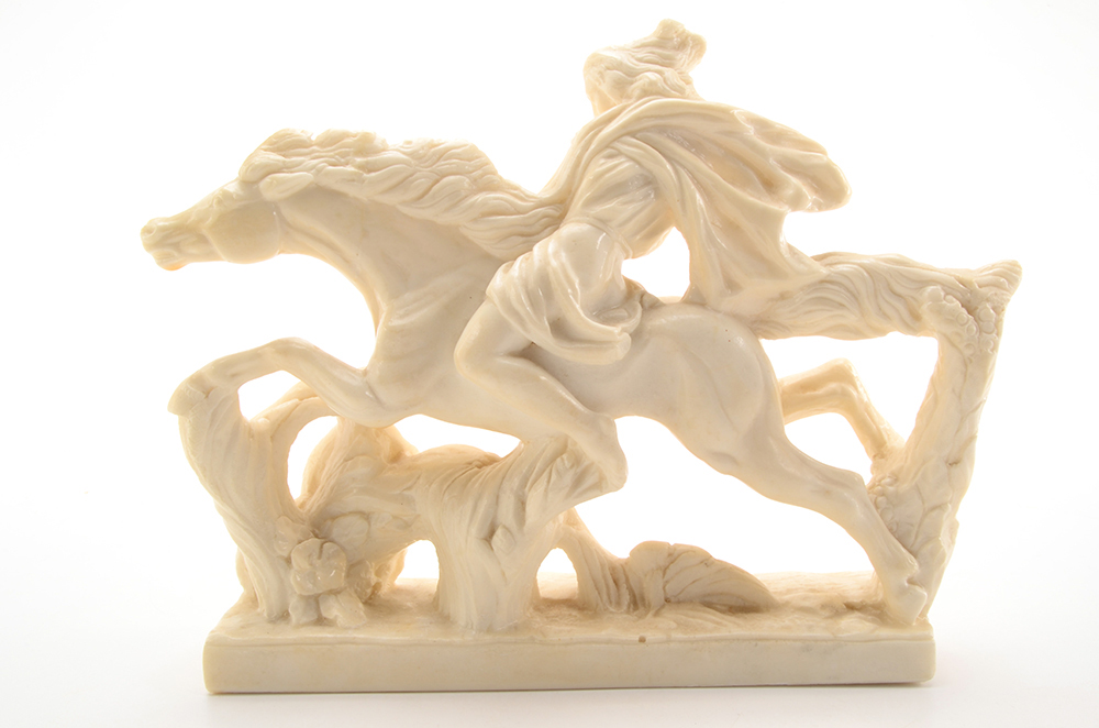 Imitation Marble Sculpture of Woman Riding a Horse
