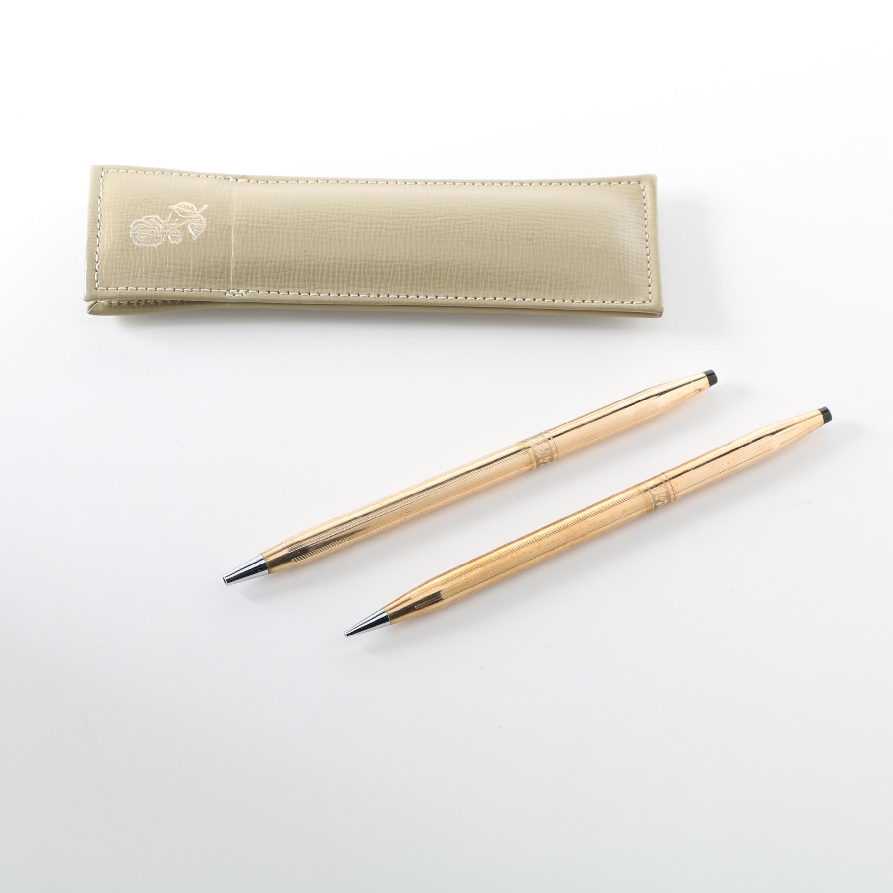 Cross Pen and Pencil with Leather Pen Case